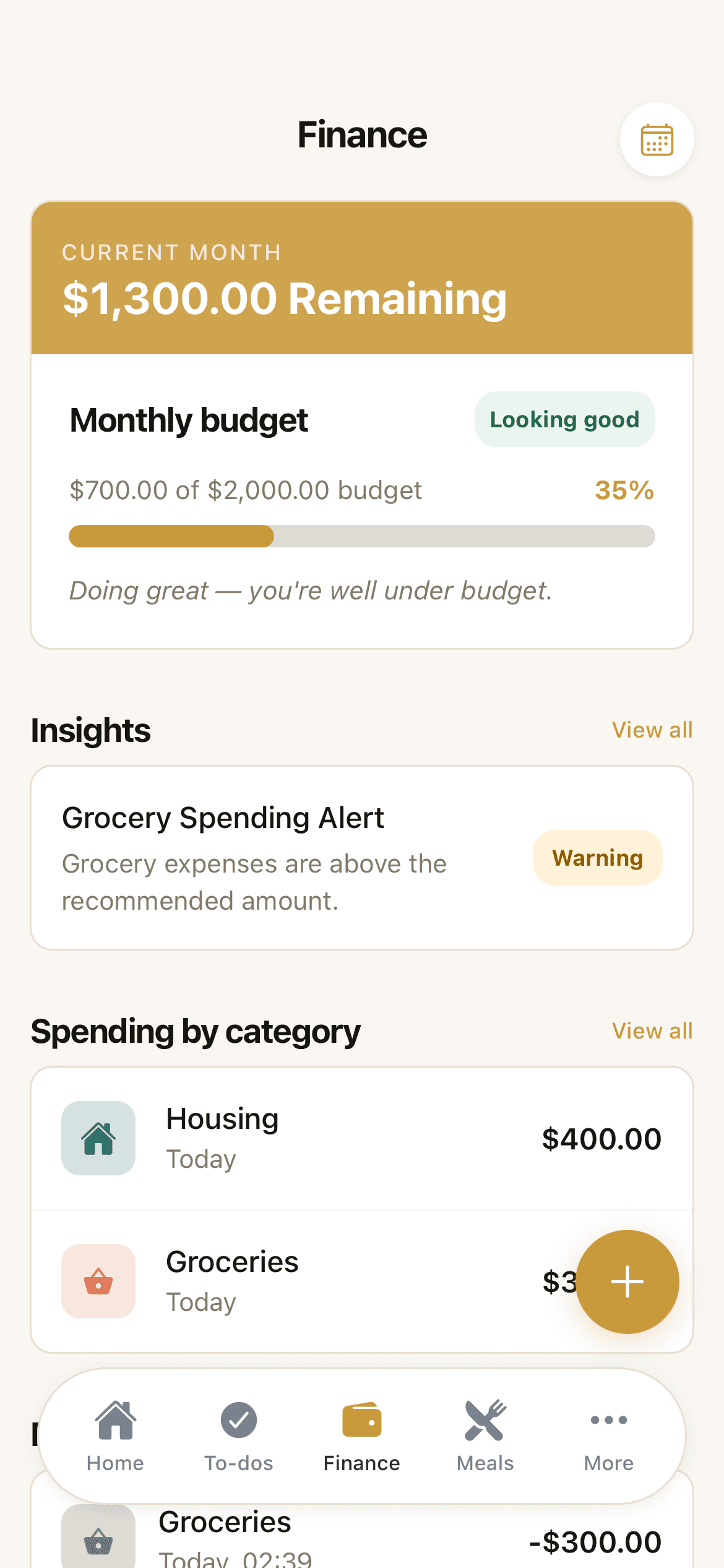 ParentPal family budget tracker showing spending categories and monthly caps for single parents