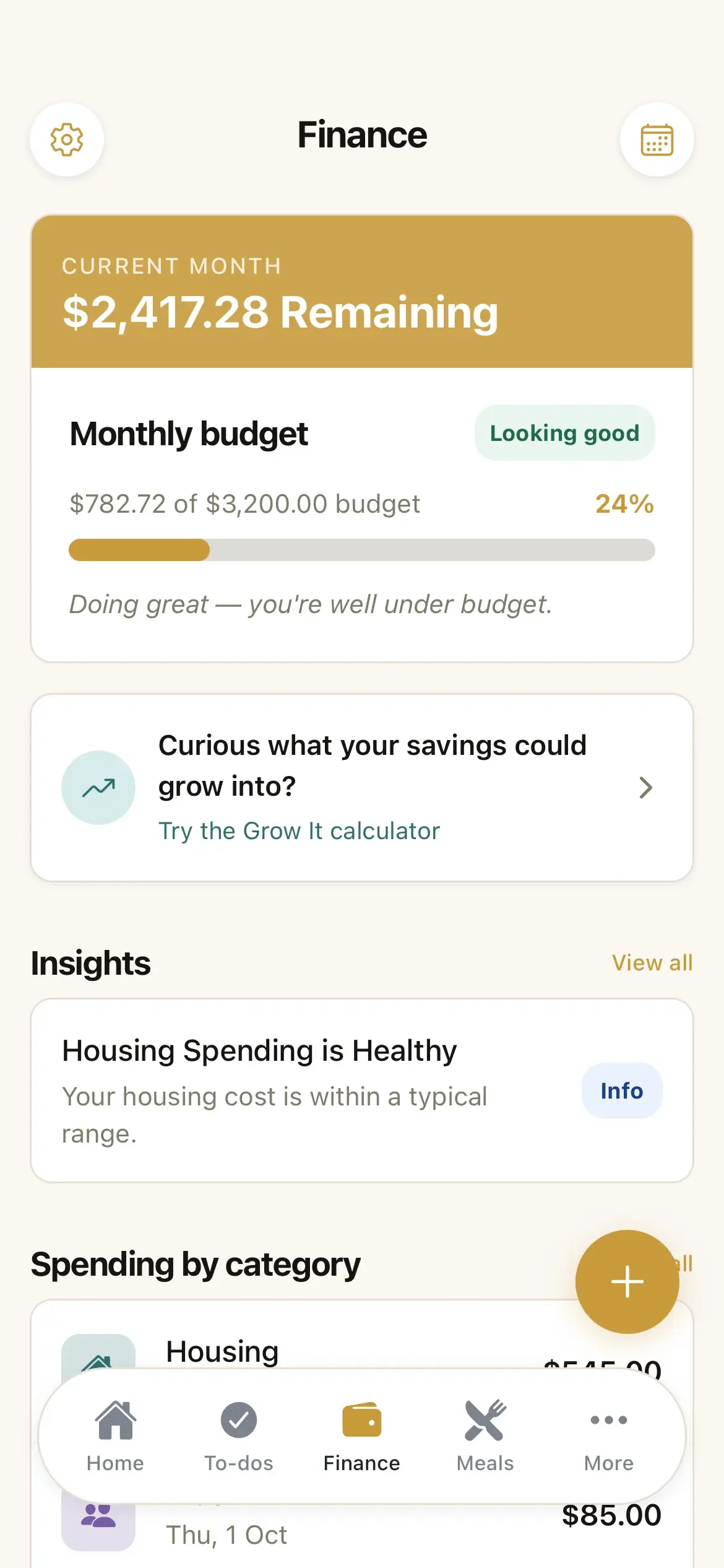 ParentPal family budget tracker showing spending categories and monthly caps for single parents