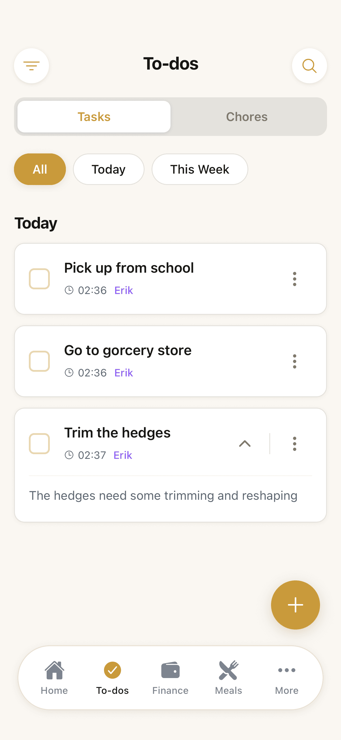 ParentPal family task manager screen showing household chores and to-do items for single parents