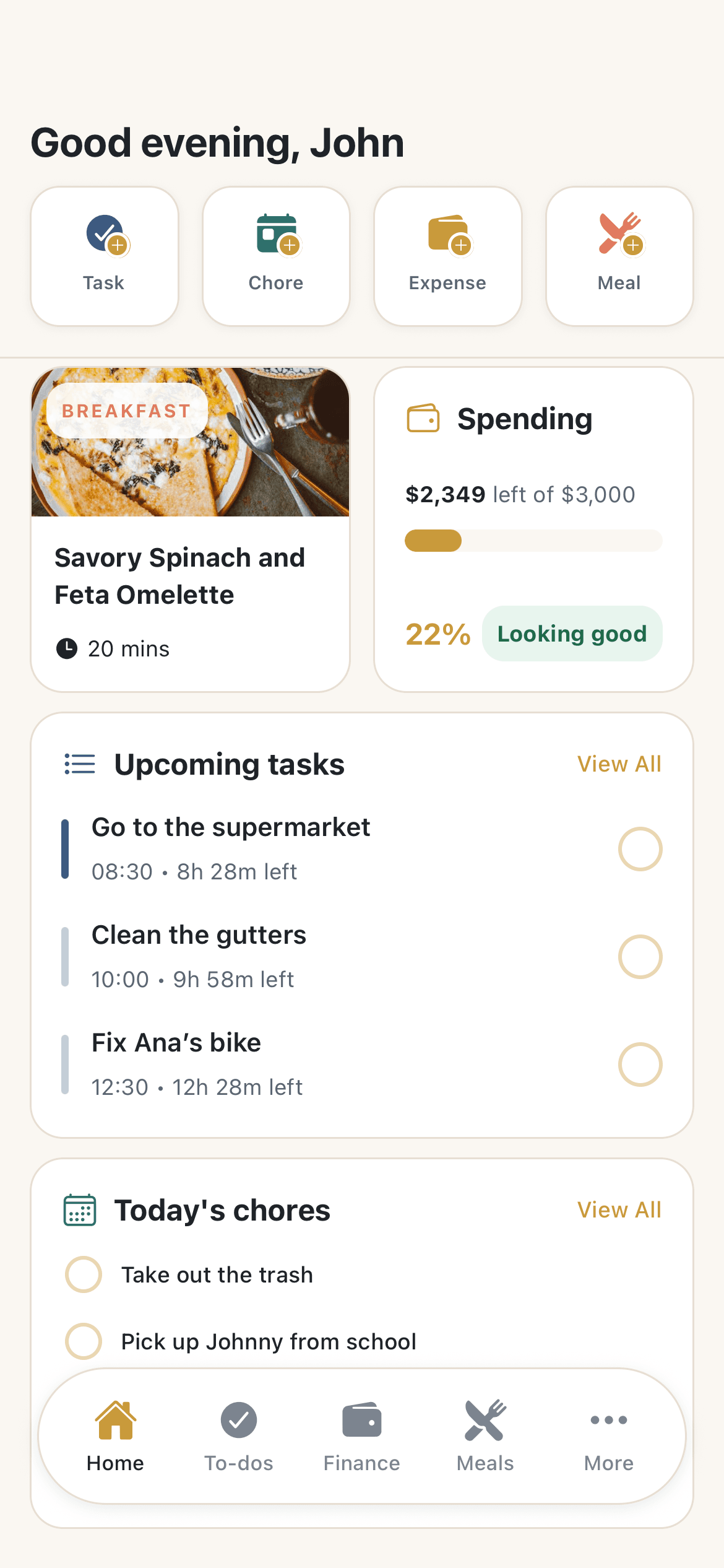 ParentPal single parent organizer app showing the family budget dashboard