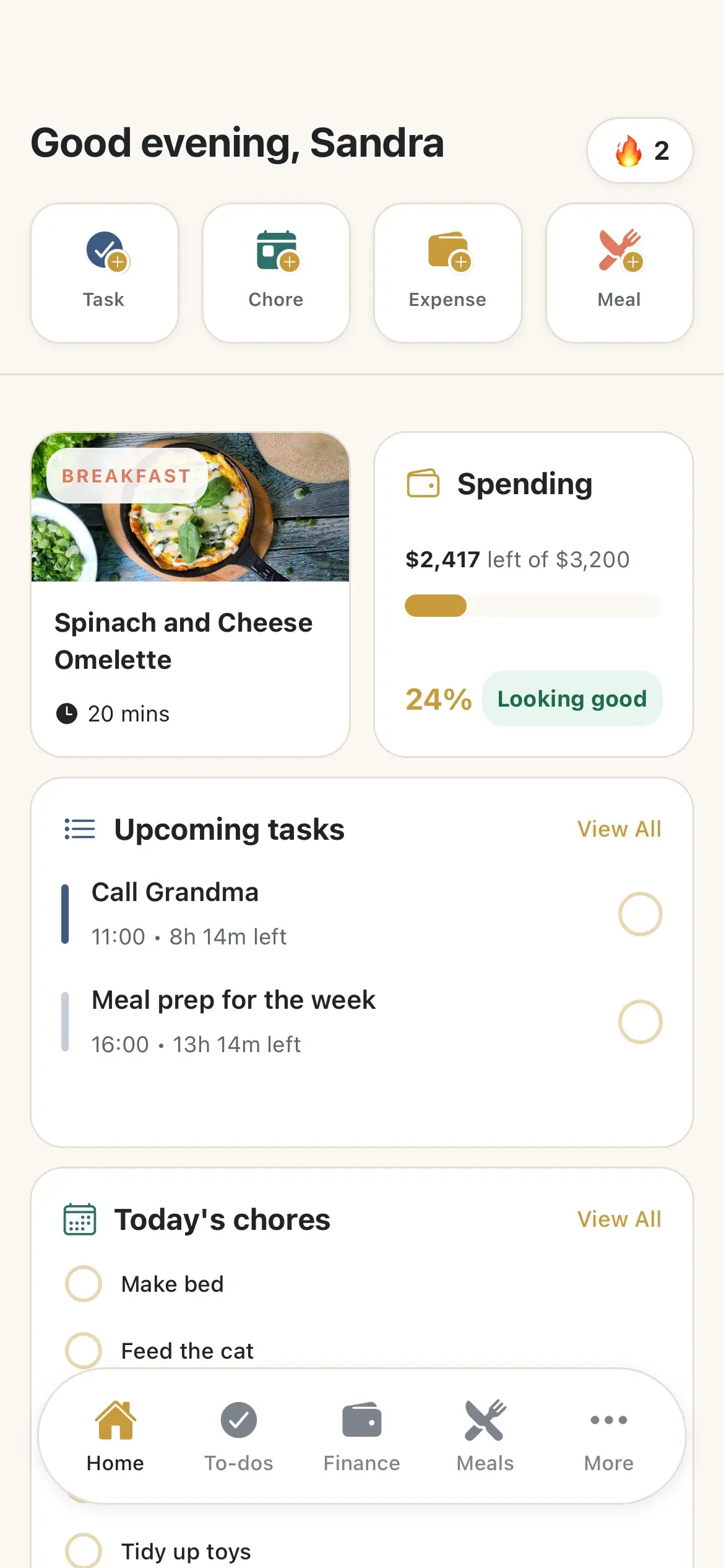 ParentPal single parent organizer app showing the family budget dashboard